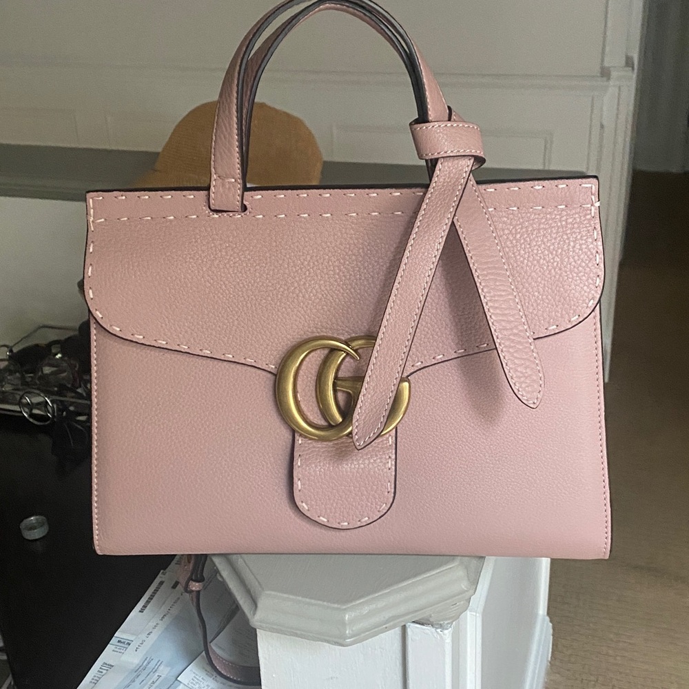 Gucci Marmont GG 2 way Pink/tan Satchel with Gold Accent - Picture 6 of 17